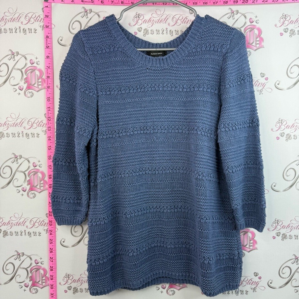 Alison Sheri knit sweater Blue Textured Crewneck Sweater — Women's Classic Knit